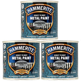 3X Hammerite Hammered Silver Paint 250ml Tin Paint